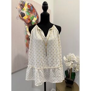 Michael Kors‎ Bone Gold Foil Sunburst Chain Halter Ruffle Top, P/L